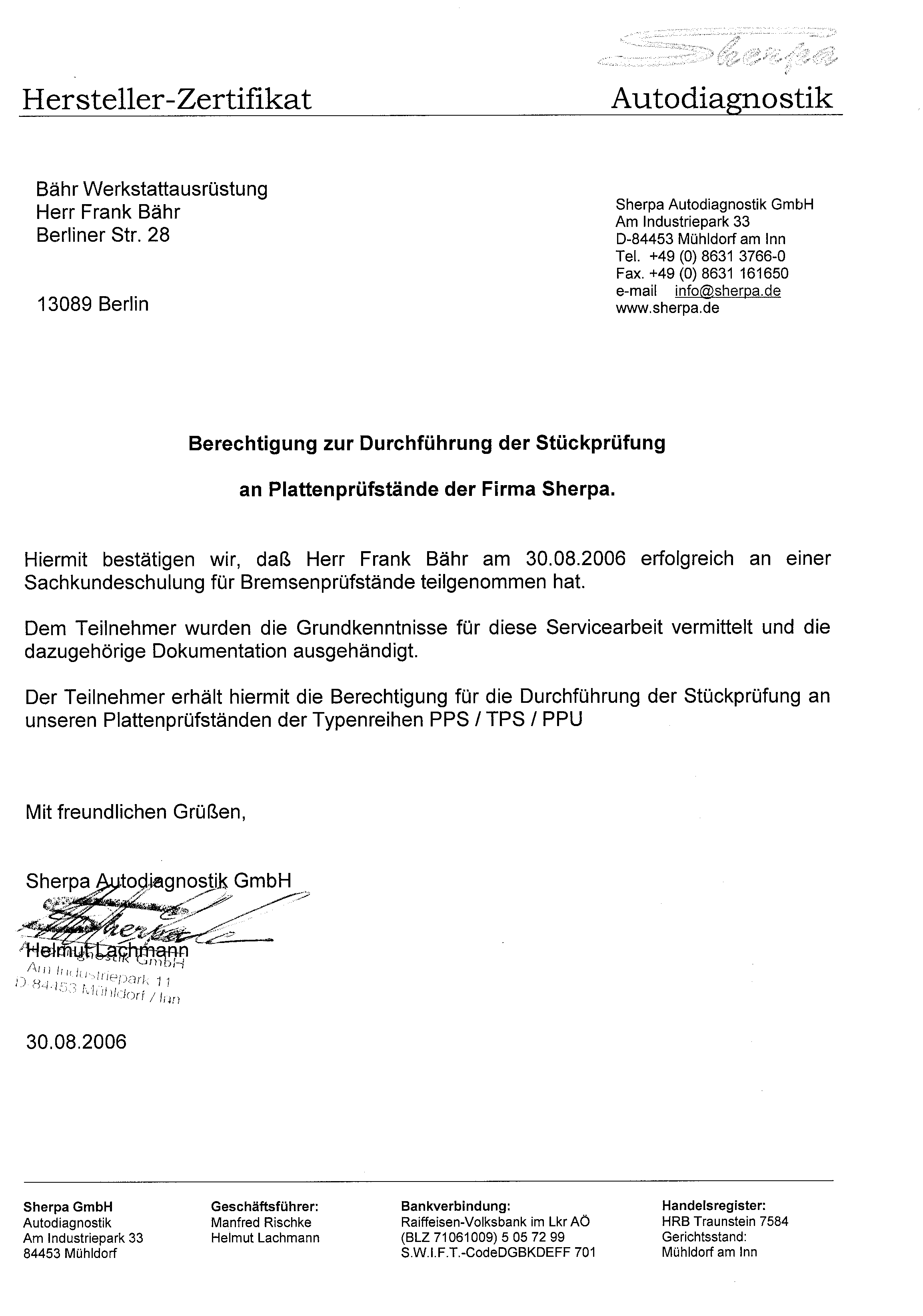 Sherpa Autodiagnostik – Plattenprüfstände