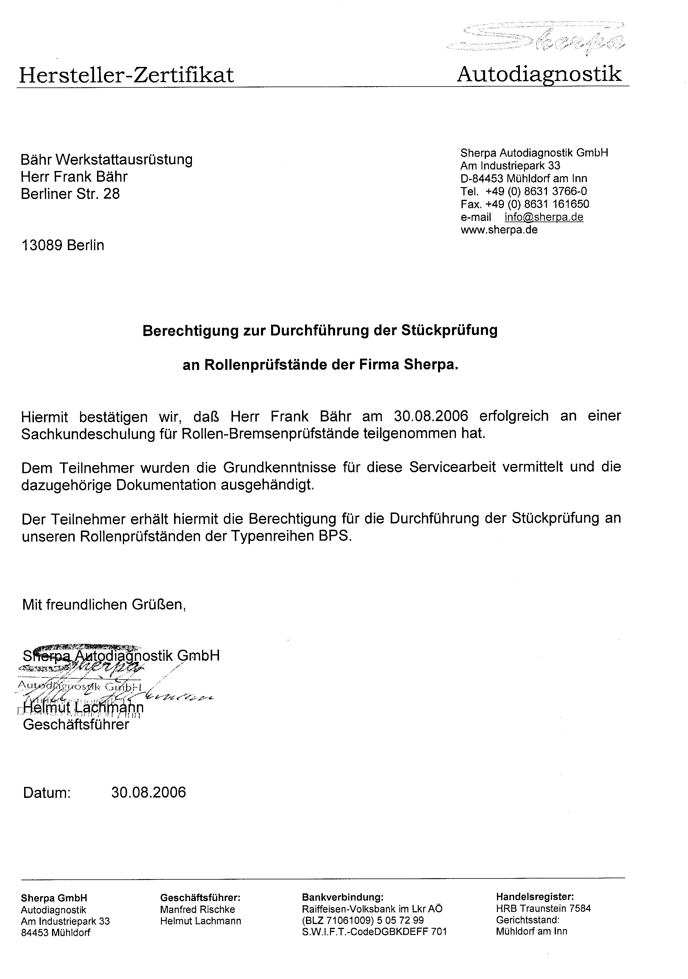 Sherpa Autodiagnostik – Rollenprüfstände